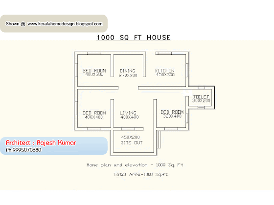 Small Budget House - Home plan and elevation - 1000 Sqid=