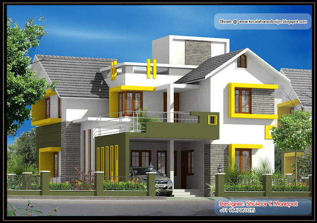 Kerala villa plan - 2035 Sq. Ft