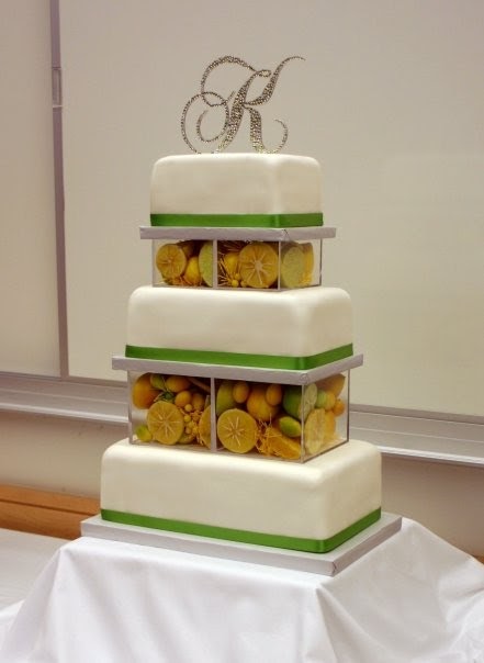 Cake As An Art: A lemon themed rectangular tiered cake