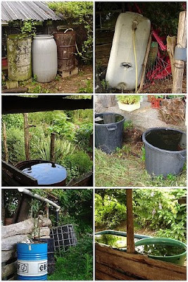 Collection of containers for catching rain water