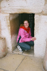 Kathy at the door of humility in Bethlehem