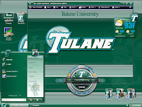 Computer desktop image of numerous green Tulane themed windows opened.