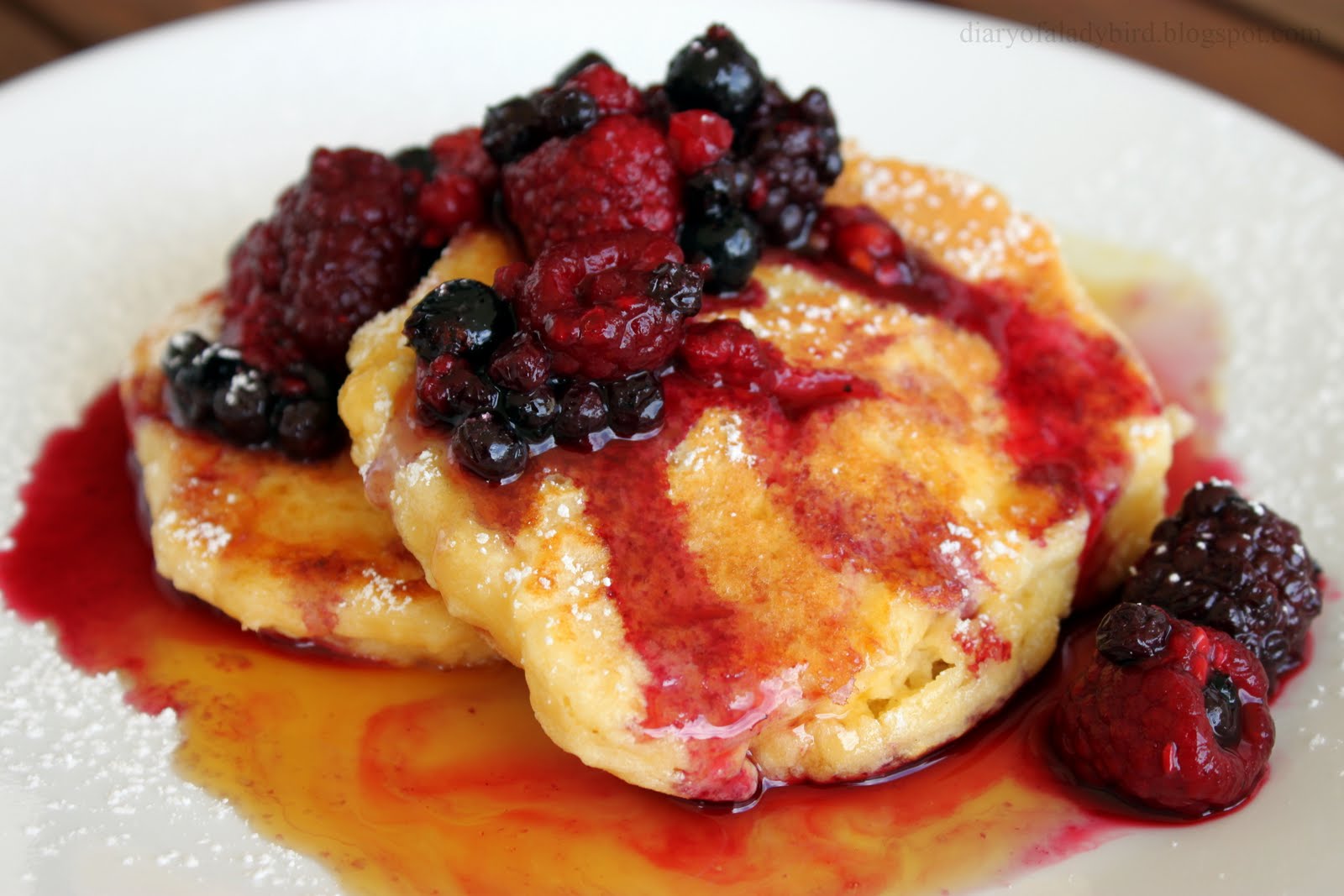 Diary of a Ladybird Ricotta Hotcakes with Berry Compote and Maple Syrup