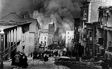 Fires rage in downtown San Francisco after the 1906 earthquake. (AP Photo)