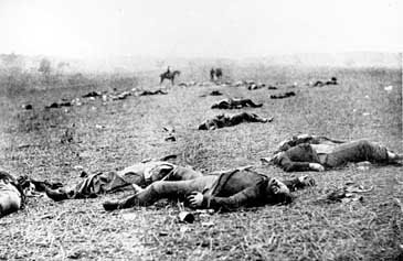 Dead soldiers on the battlefield at Gettysburg, Pa., on July 5, 1863. (AP Photo)