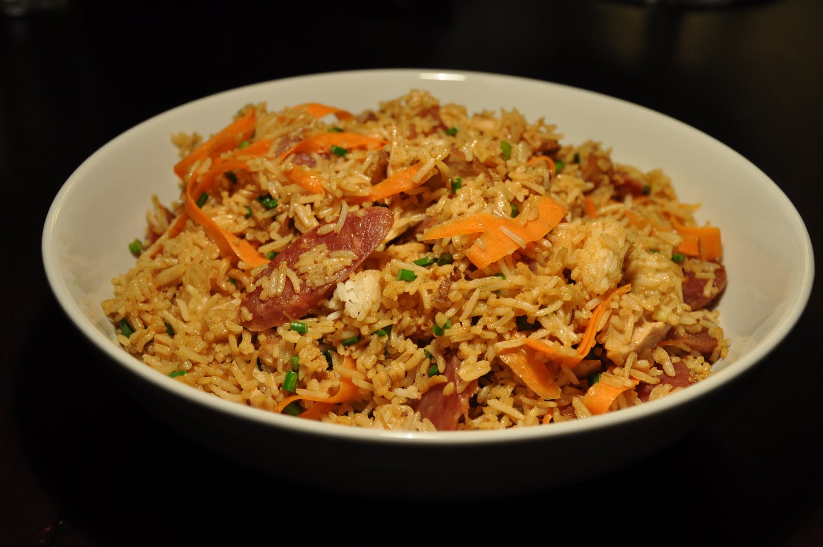 Slice of Rice Fried Rice with Chinese Sausage and Chicken Adobo with