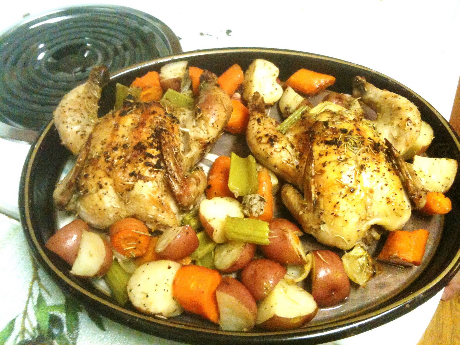 Cooking for One Herb Roasted Cornish Game Hens and Vegetables