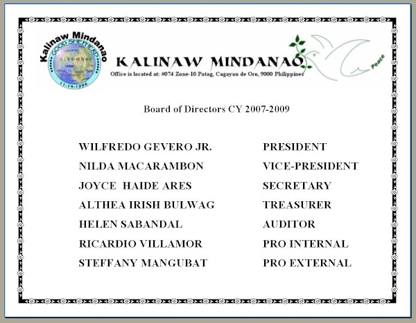 Kalinaw Mindanao Movement, Inc., Board of Directors