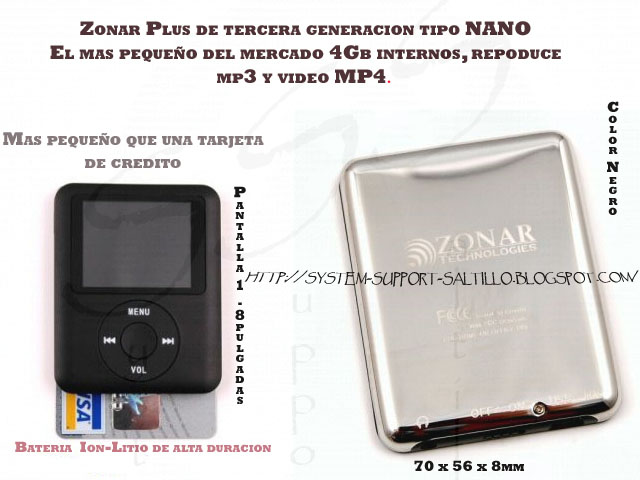 Zonar reproductor NANO ultrapequeño 4Gb video MP4 de 3ra generacion****
