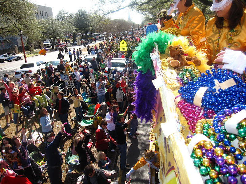The Krewe of Iris rides in the New Orleans Mardi Gras parade
