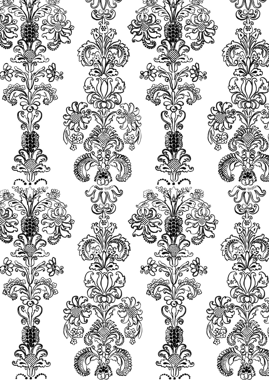 ... and white hand painted floral brocade wallpaper by Madeline Weinrib