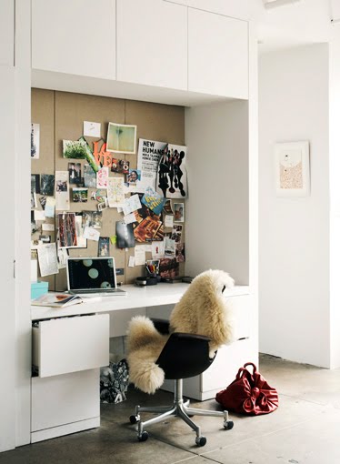 White Home Office Icy white modern builtin cabinetry makes for 