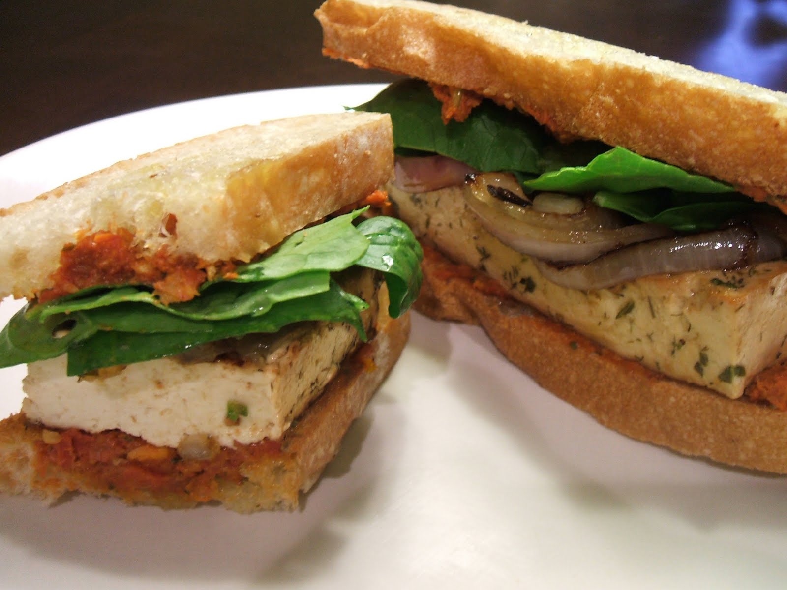 the amateur vegan Grilled Herb Tofu Sandwiches with Sundried Tomato Pesto