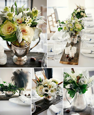 Vintage Silver as Centerpiece Vases Sparkle Hay Wedding Blog