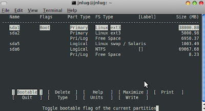 Cfdisk to check root and boot cfdisk
