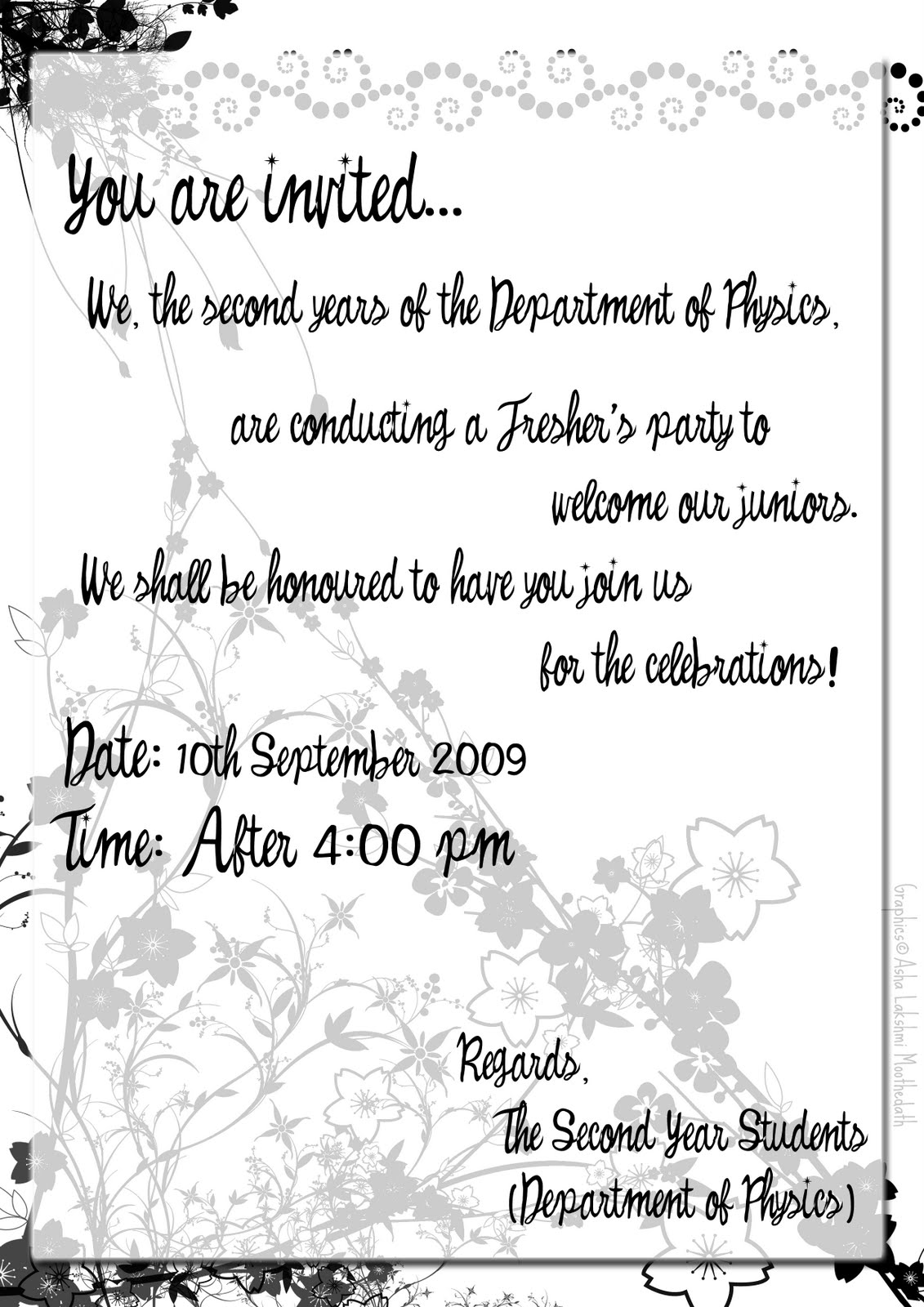 freshers party invitation cards