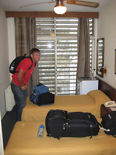 Chad in our tiny room in the Capital of Uruguay.