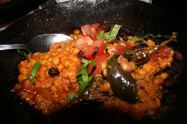 Baby aubergines and dahl