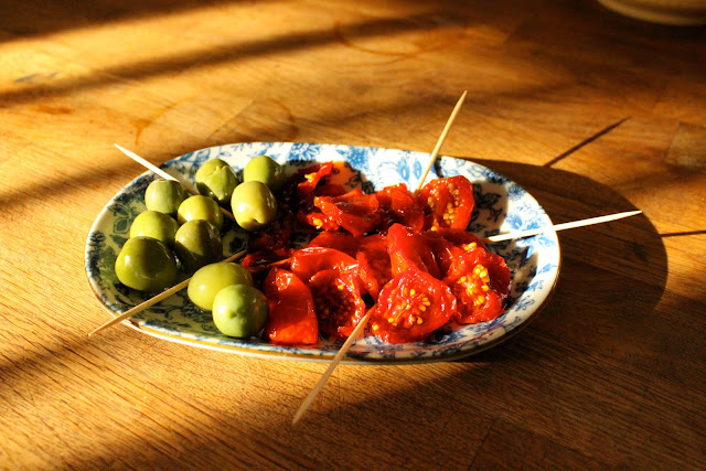 Oak smoked tomatoes and crisp green olives