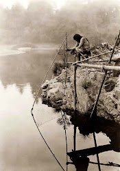 Hupa Indian Fishing from a Platform (Traditional Method of Fishing) Circa 1923