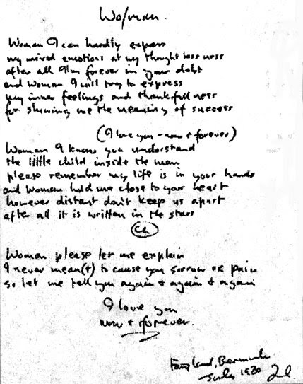 WOMAN LYRICS by JOHN LENNON: Woman, I can hardly