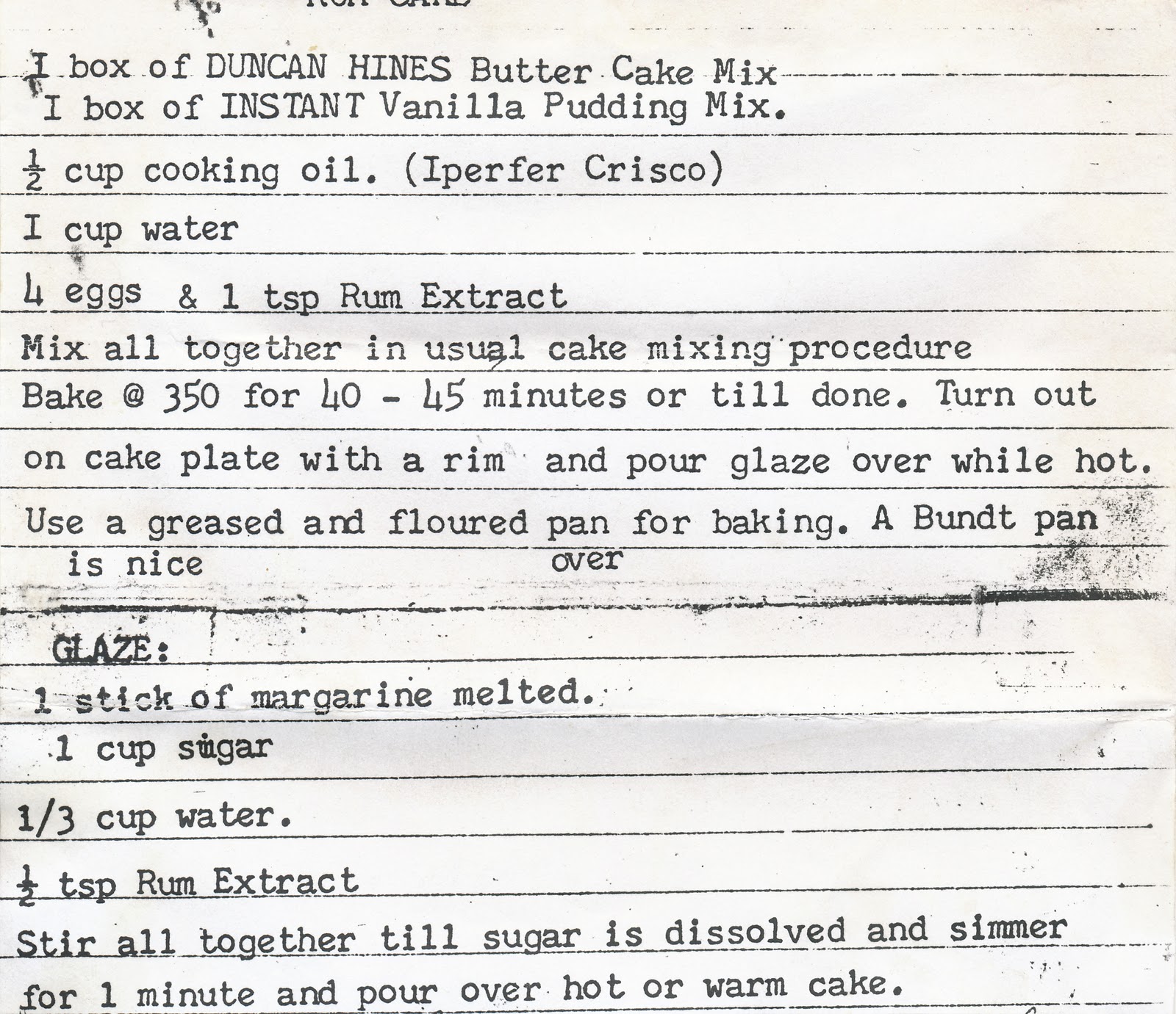 Grandma Dahl's Recipes Rum Cake