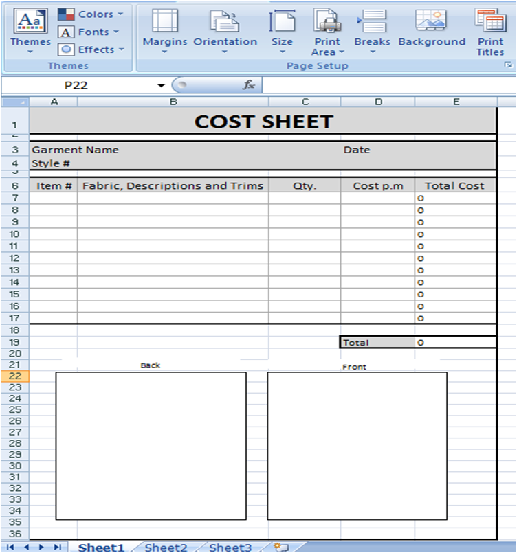 Excel Templates Costing