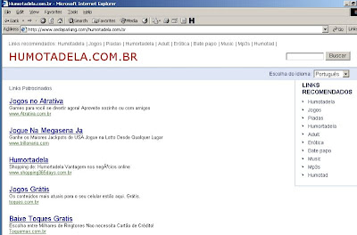 Screenshot de falso site do Humortadela, aberto ao se digitar www.humortadela.com.br.
