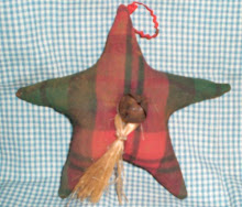 Homespun Star Ornies with rusty bell - set of three