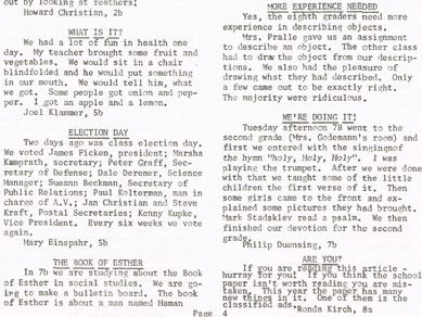 Page 4 (bottom part) of the October 1967 issue of Hi Lights, the student newspaper of St John Elementary School in Seward, Nebraska.