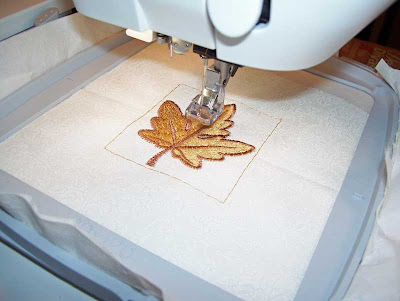 Embroidering more autumn leaves with Anita Goodesign embroidery designs.