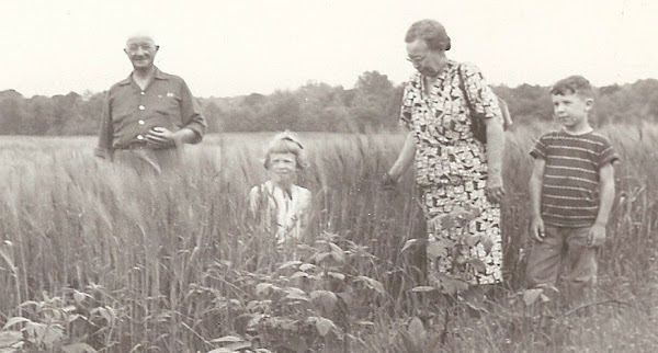 Jim, Betty, Bess & Johnny walking the fields.