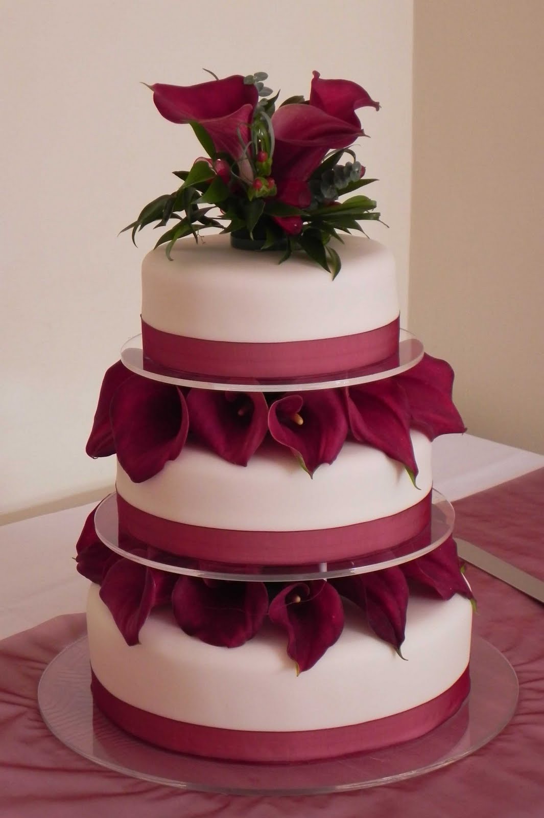 Cake by Lisa Price Burgundy calla lily wedding cake
