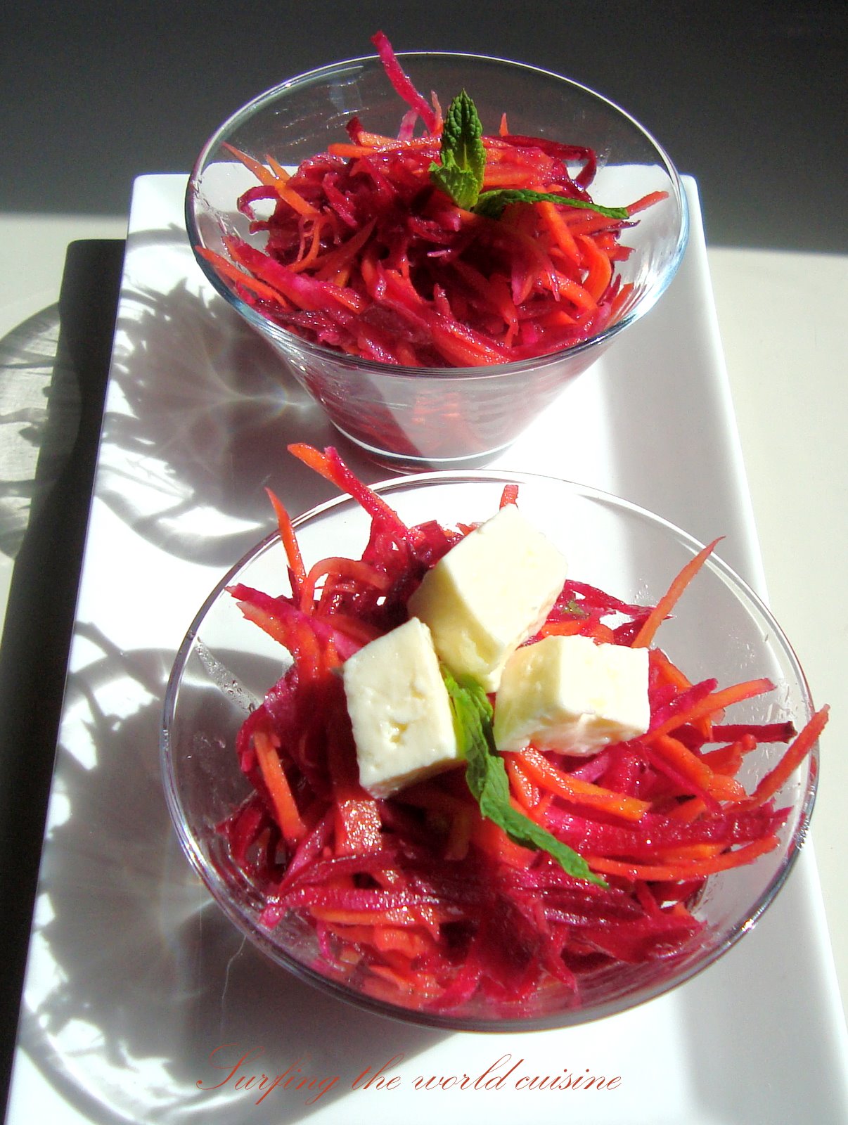 Crunchy raw beetroot and carrot salad with or without feta