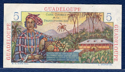 Guadeloupe currency banknotes values 5 Five Francs