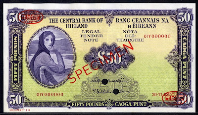 Ireland banknotes money currency 50 Pounds banknote Lady Lavery