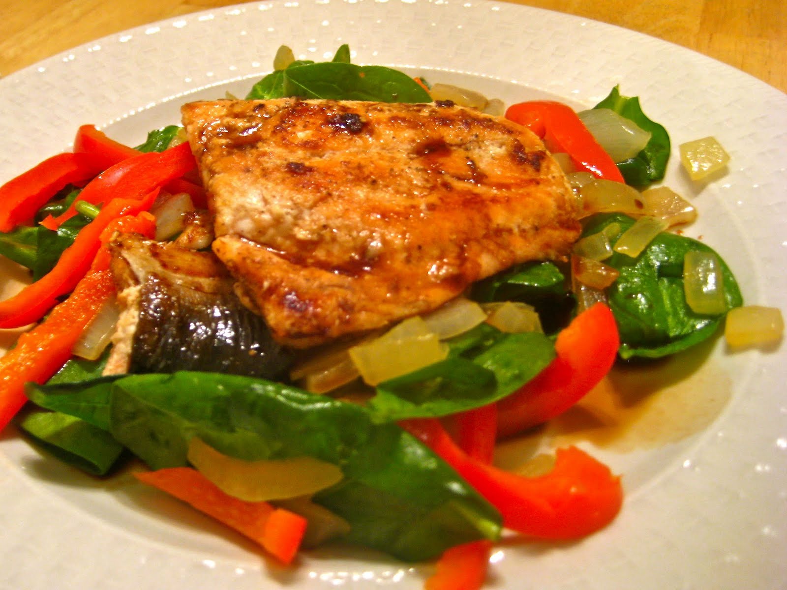 Heads in the books, still time to cook. Fish over Spinach with