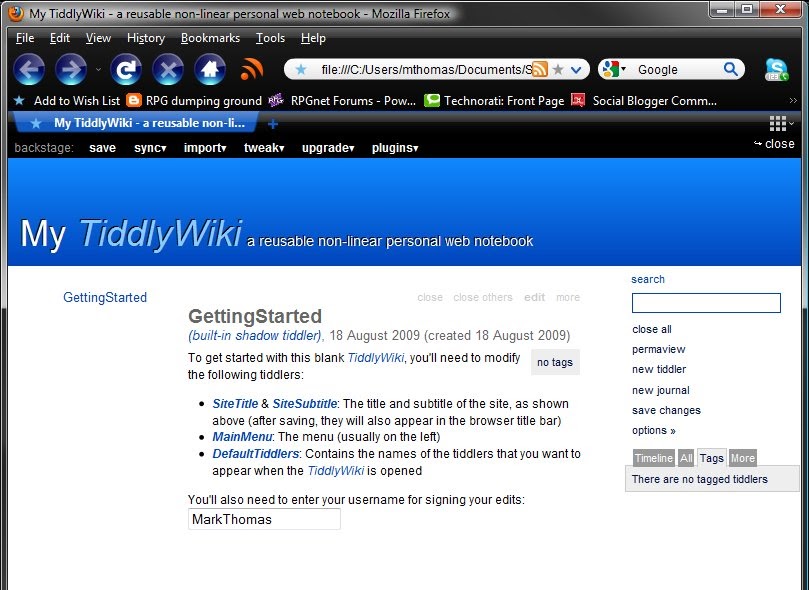 RPG dumping ground Using TiddlyWiki Part 1