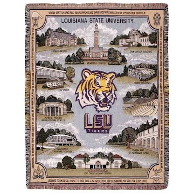 LSU blanket with campus landmarks.