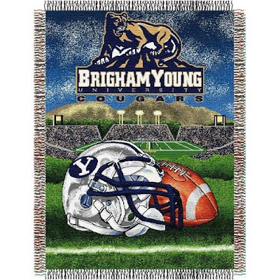 BYU football tapestry blanket.