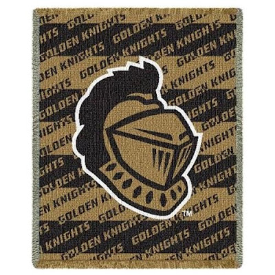 U of Central Florida Knights baby blanket that is gold and black.