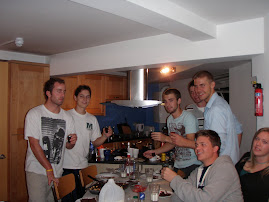 Roommates toasting to Jim's Birthday