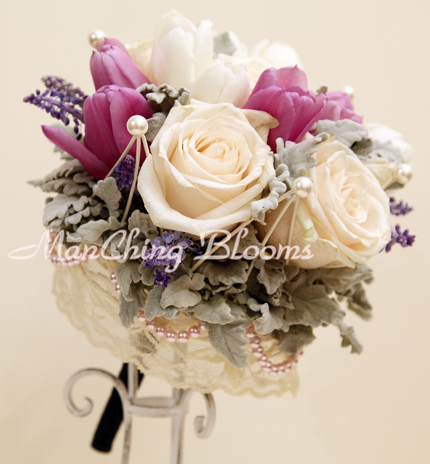 ManChing Blooms Victorian Style Bridal Bouquet with Vintage Lace