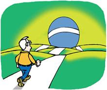 Uma pessoa caminha em direção ao horizonte, fomando a bandeira brasileira Uma pessoa caminha em direção ao horizonte, fomando a bandeira brasileira