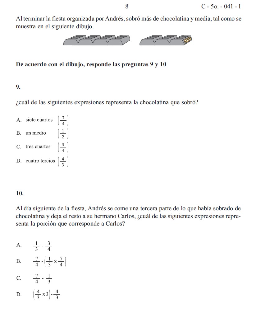 PRUEBAS SABER 2003 GRADO QUINTO HOJA 8 EL MUNDO DE LAS MATEMÁTICAS
