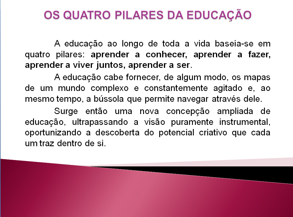 Os quatro pilares da educação Os quatro pilares da educação