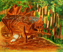 Kruiwagen met kippen (Acryl op doek) 2010