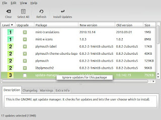 Linux Mint 10 - Administrador de actualizaciones
