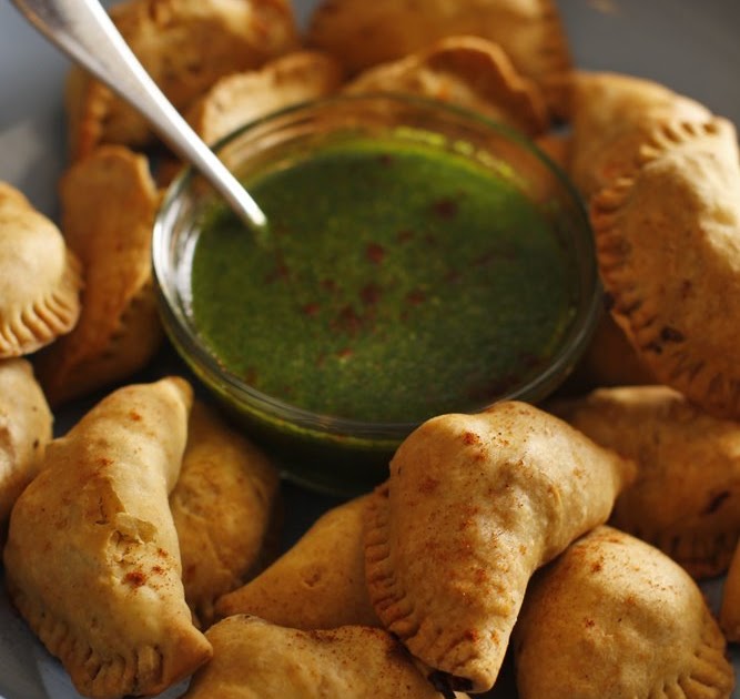The Chubby Vegetarian Mini Sausage & Potato Empanadas with Fresh Chimichurri Sauce