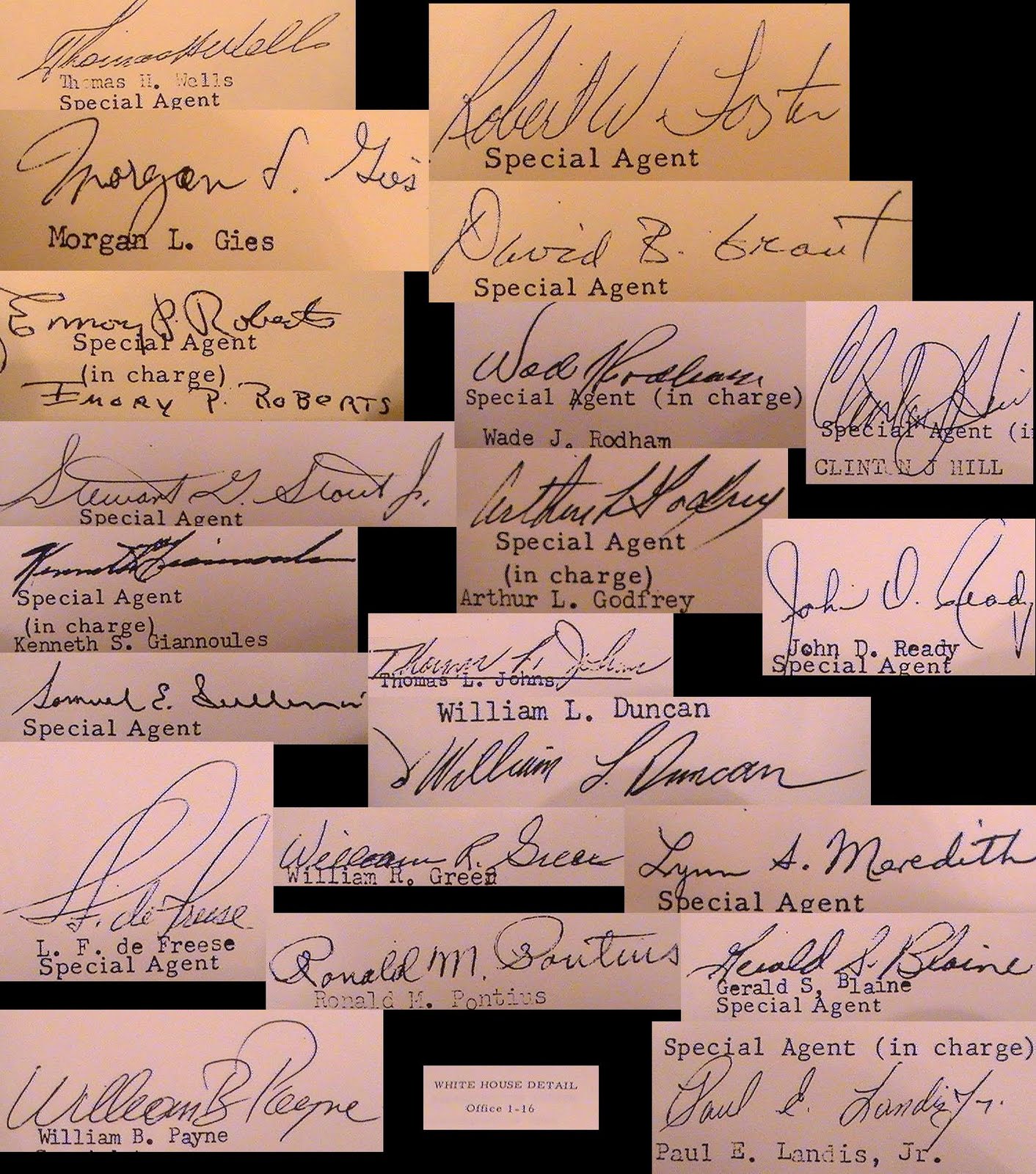 Various Kennedy Detail agent signatures